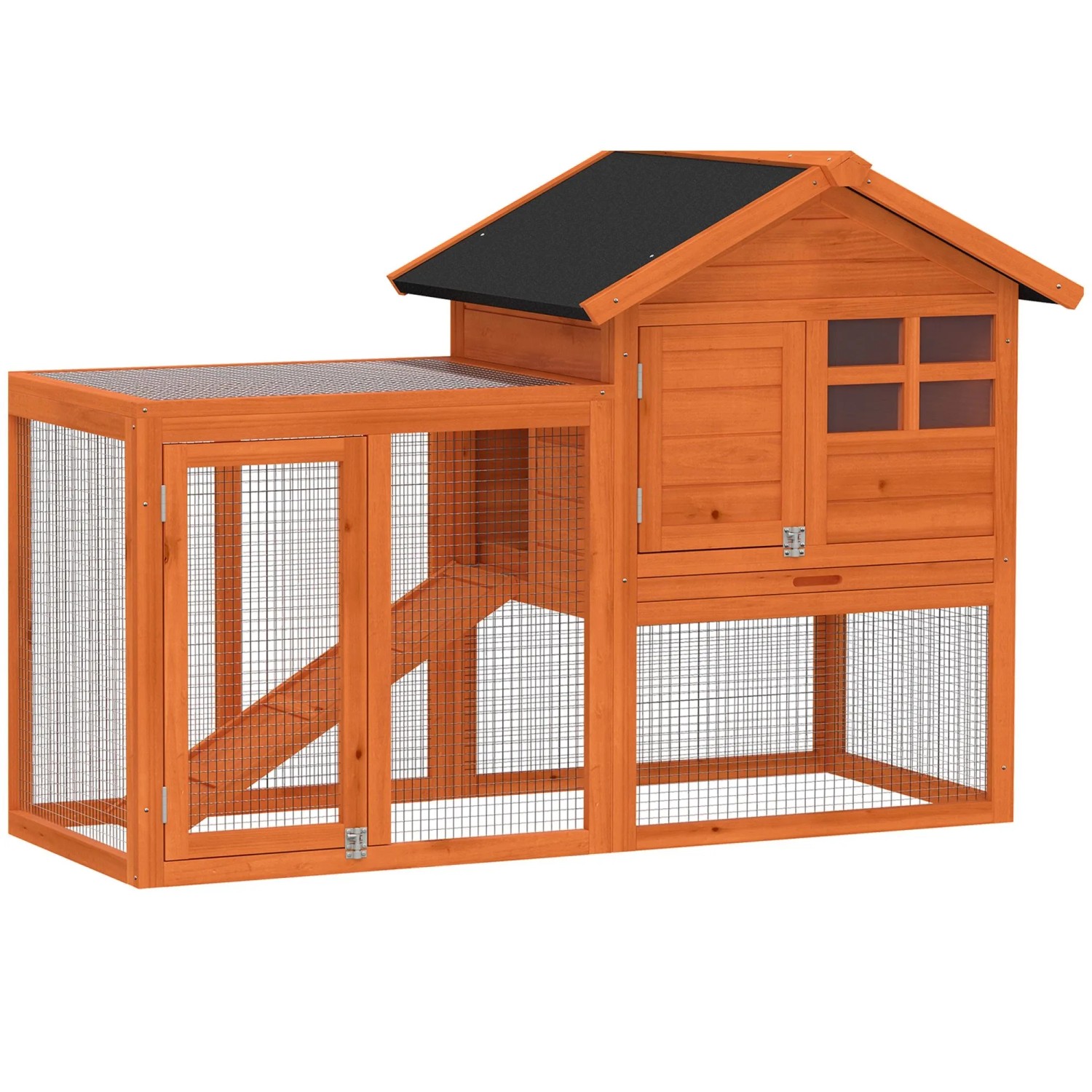 PawHut Kaninchenstall Tannenholz Stahl 123,5L x 62,6B x 92,5H cm Orange