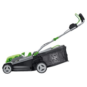 LUX 40V Akku-Rasenmäher mit Fangkorb, 43 cm Schnittbreite, ideal für mittelgroße Gärten.