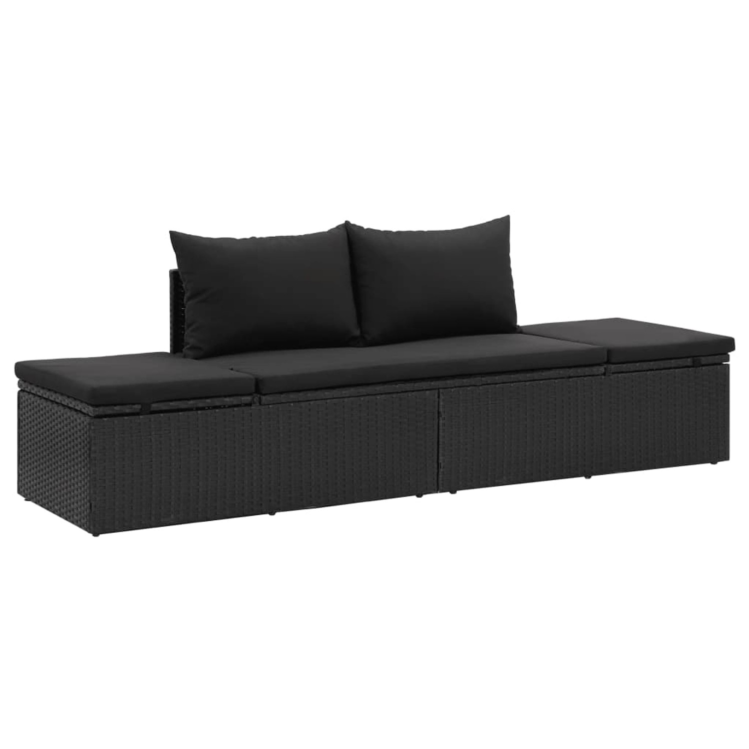 vidaXL Sonnenliege mit Auflage Poly Rattan Schwarz 195 x 60 x 60 cm