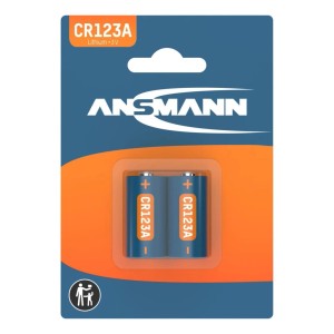 Zwei blaue ANSMANN CR123A Lithium 3V Batterien im Blisterpack. Ideal für Kameras, Taschenlampen und Sicherheitsgeräte.