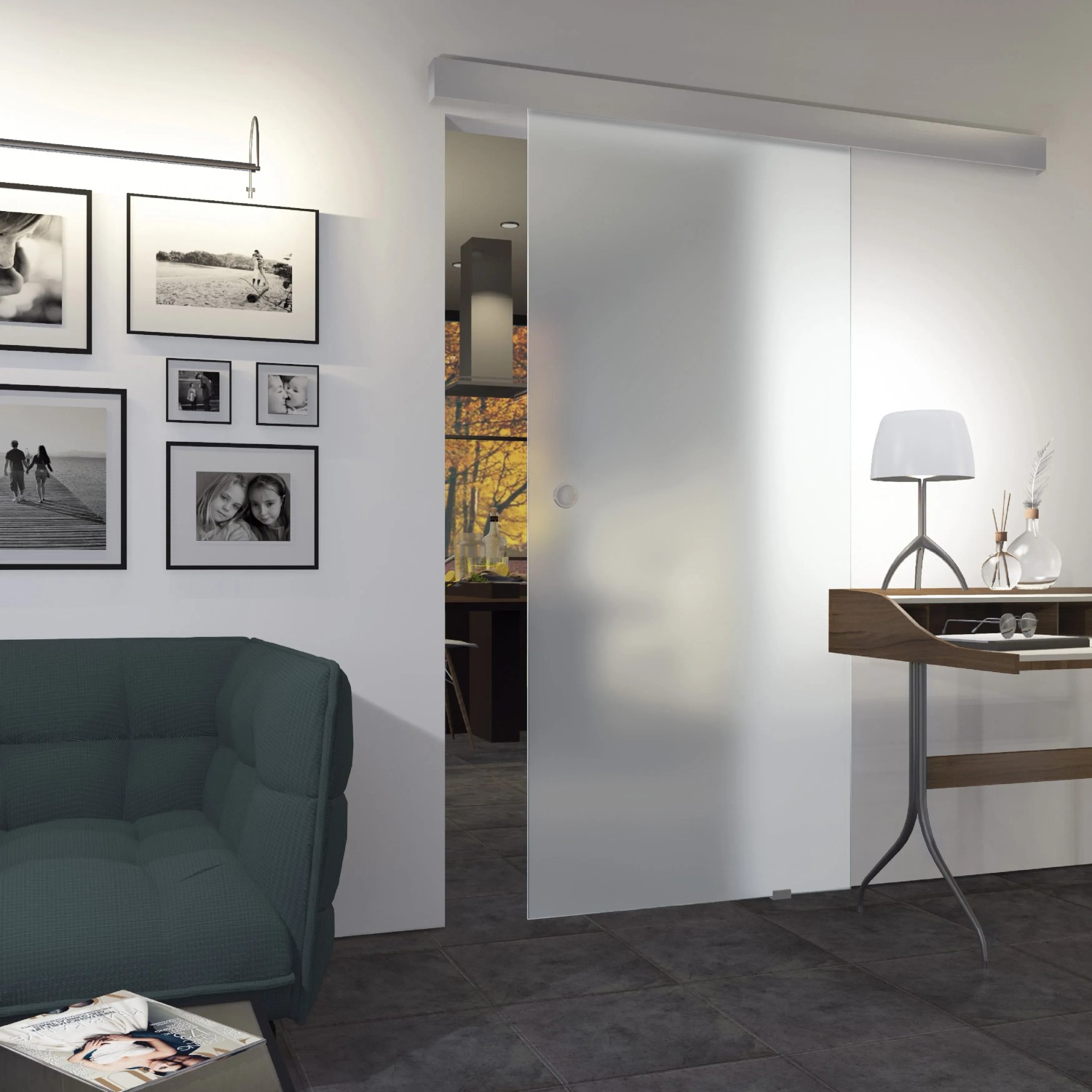 Satinierte Glasschiebetür, ESG Floatglas, 2060x940 mm, für moderne Raumgestaltung.