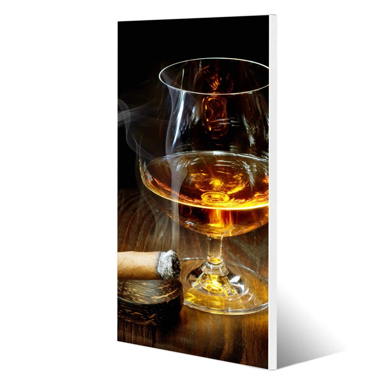 Banjado Magnettafel mit Whiskey & Zigarren Motiv, 37x78cm. Weiße Magnetwand für Notizen und Deko.