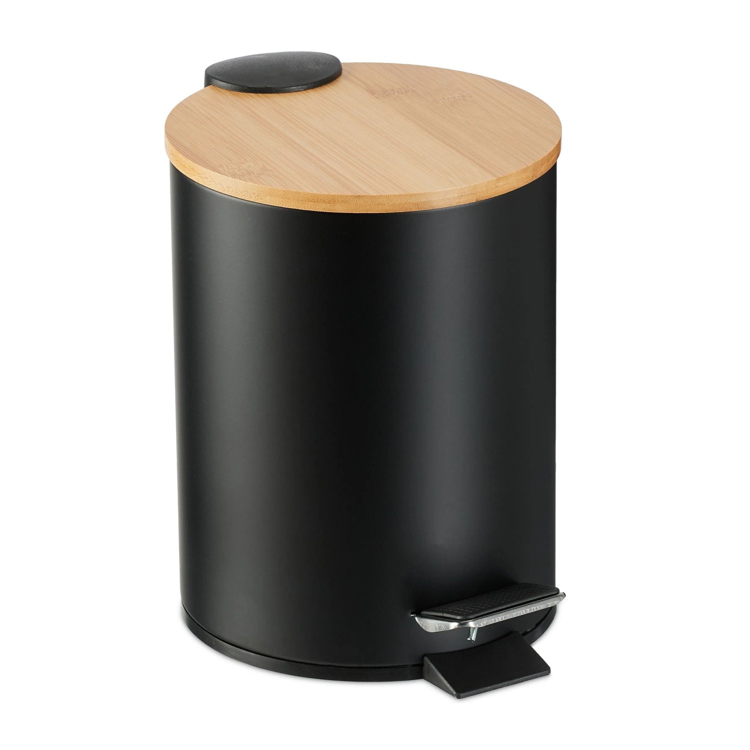 Relaxdays Kosmetikeimer Eisen Bambus Kunststoff Schwarz Softclose 23,5 cm x 17 cm x 21 cm 0,6 kg