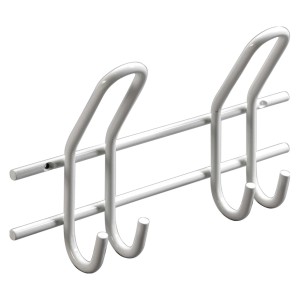 Weiße Hettich Garderobenleiste mit 2 Doppel-Haken zum Anschrauben.