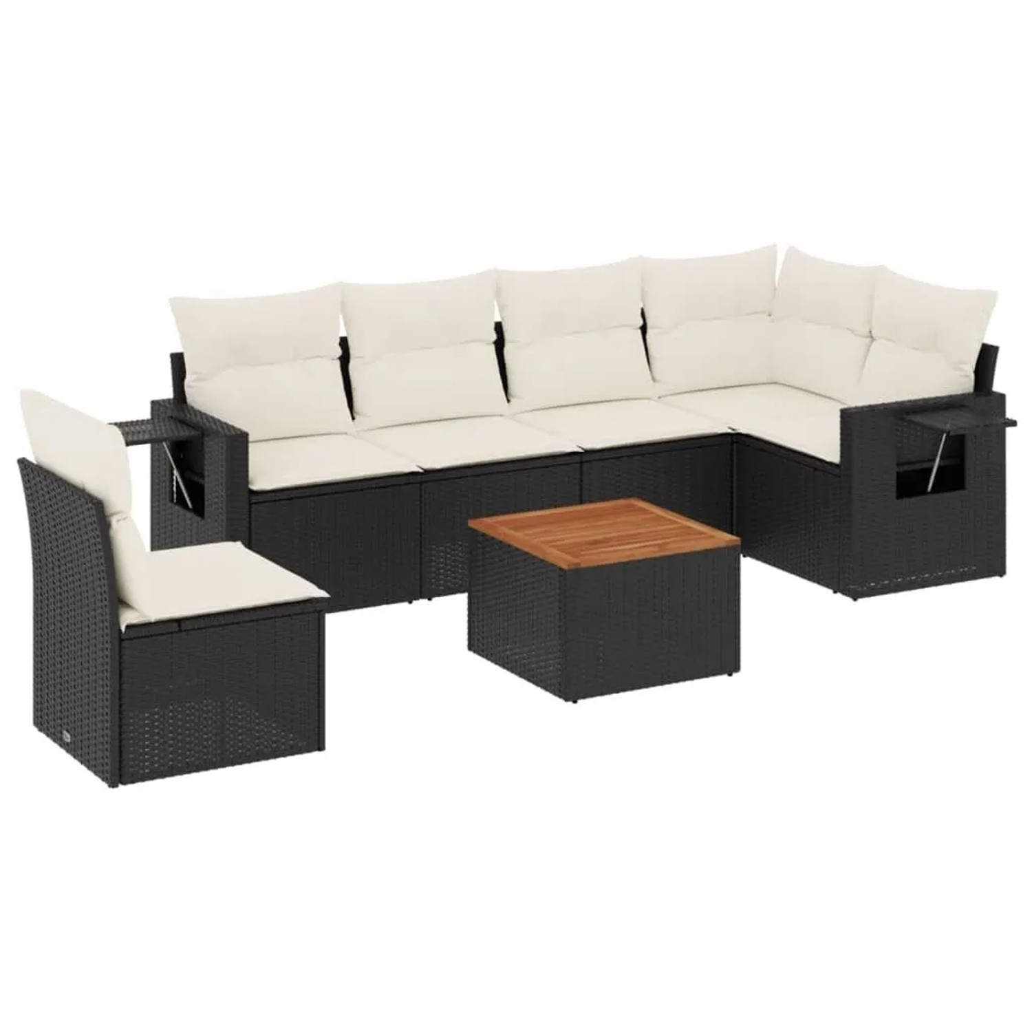 vidaXL 7-Tlg Garten-Sofagarnitur mit Kissen Schwarz Poly Rattan 3224586 günstig online kaufen