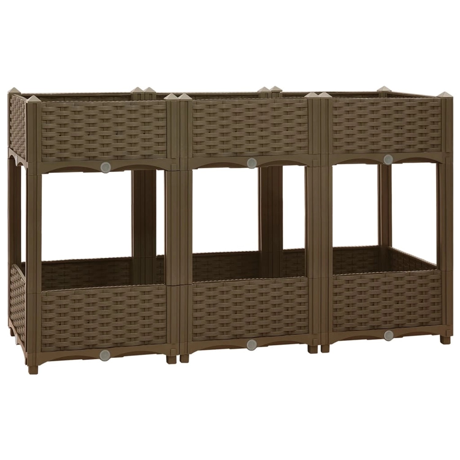 Braunes furnicato Hochbeet (120x40x71 cm) aus Polypropylen im Flechtmuster.