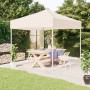 Faltbares, creme-farbenes Partyzelt 3x3 m von vidaXL im Garten mit Tisch und Stühlen.