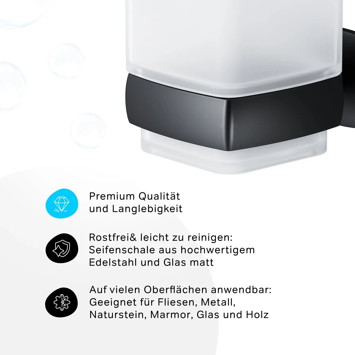 AM.PM Zahnbürstenhalter Gem Schwarz mit Wandhalterung aus satiniertem Glas und schwarzem Metall.