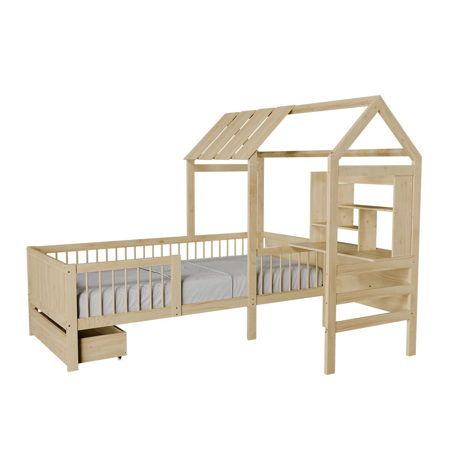Juskys Kinderbett Yari mit Matratze 90x200 cm Natur günstig online kaufen