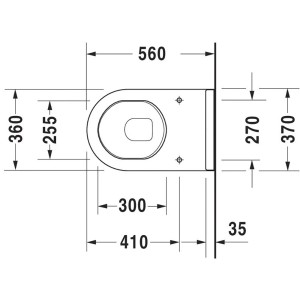 Draufsicht Duravit Starck 3 Stand WC, weiß, 560mm, mit Maßangaben.