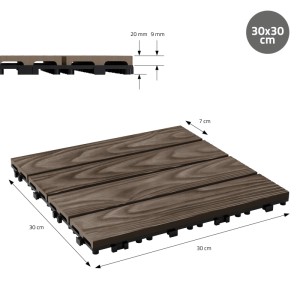ML-Design WPC Terrassenfliesen, 30x30 cm, 55er Set, dunkelbraune Holzoptik für Terrasse & Balkon.