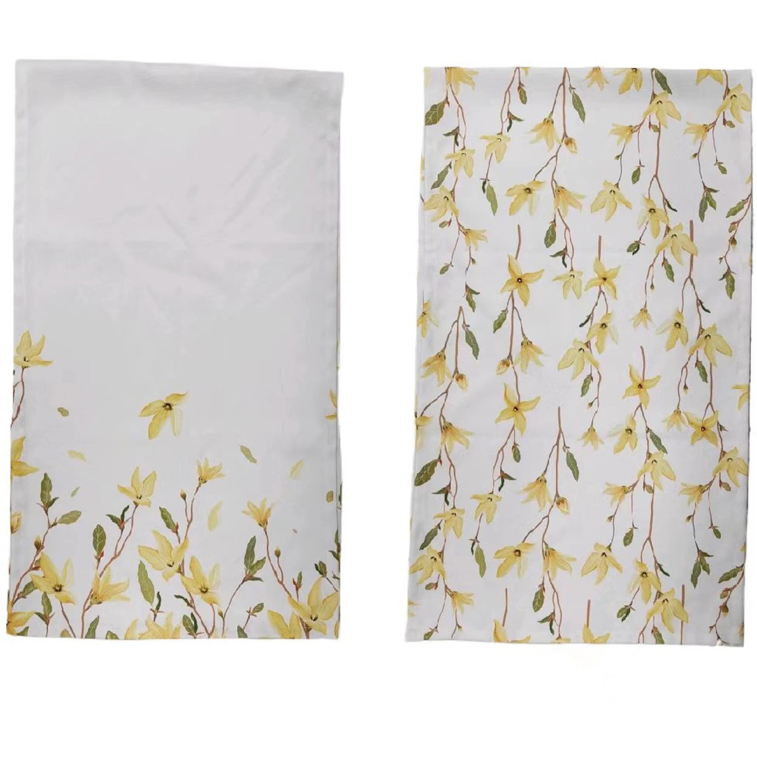 Boltze Tischläufer Forsythie, beige, mit gelben Blüten Motiven, 40x140cm.