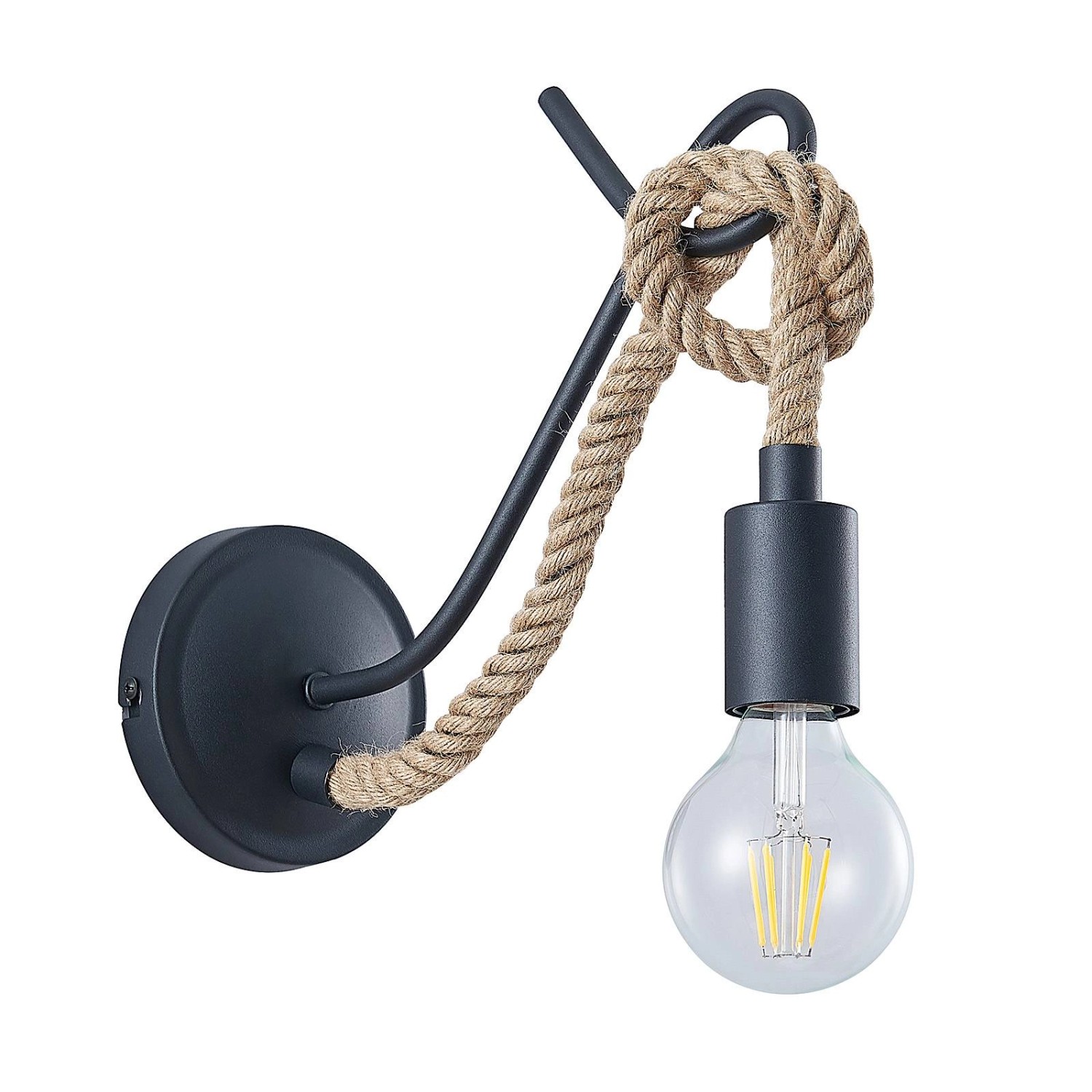 Lucande Wandleuchte Wandlampe Innen Ropina 9639428 Retro Vintage Antik in Schwarz aus Metall 1-flammig E27 Wohnzimmerleu...