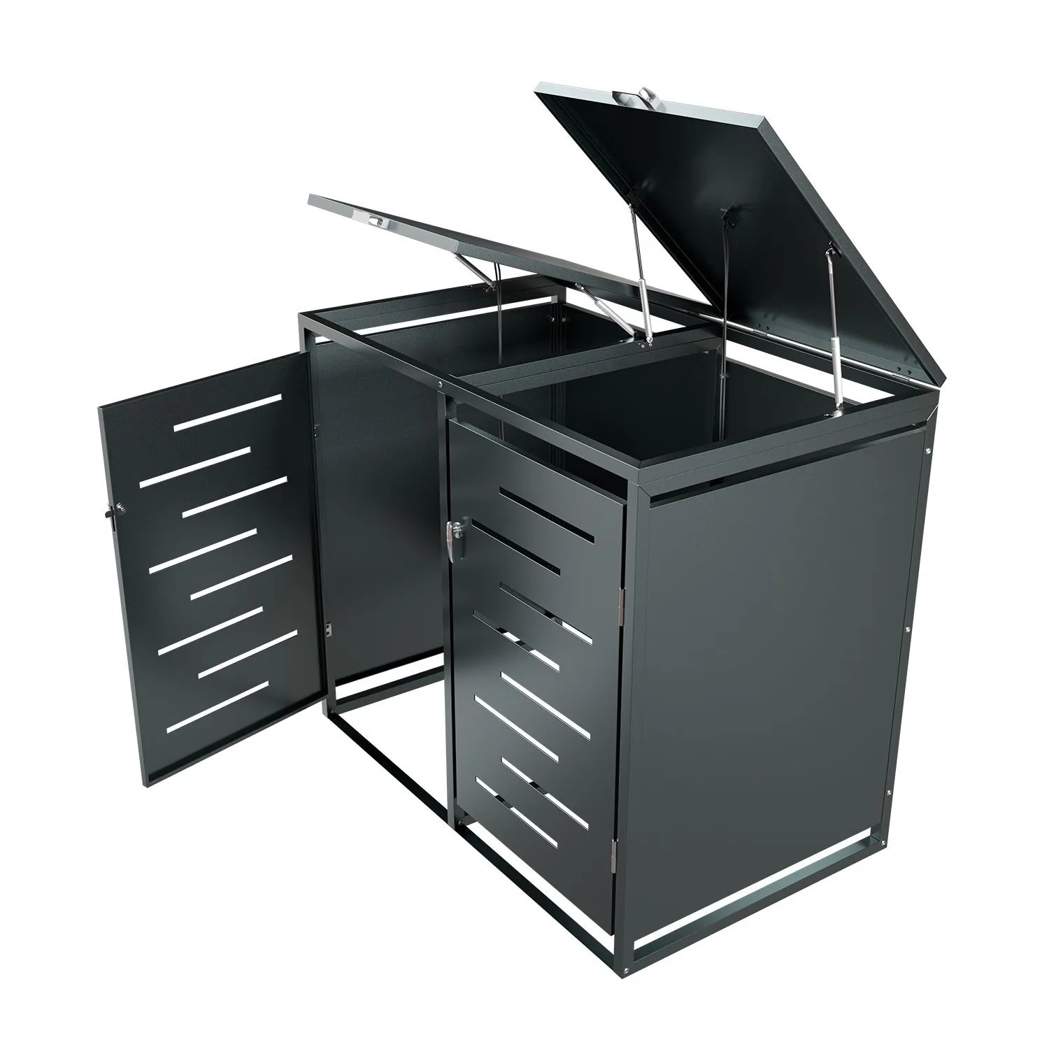 Juskys Mülltonnenbox Arel für 2 Tonnen, Metall, anthrazit, mit aufklappbarem Dach und Belüftung
