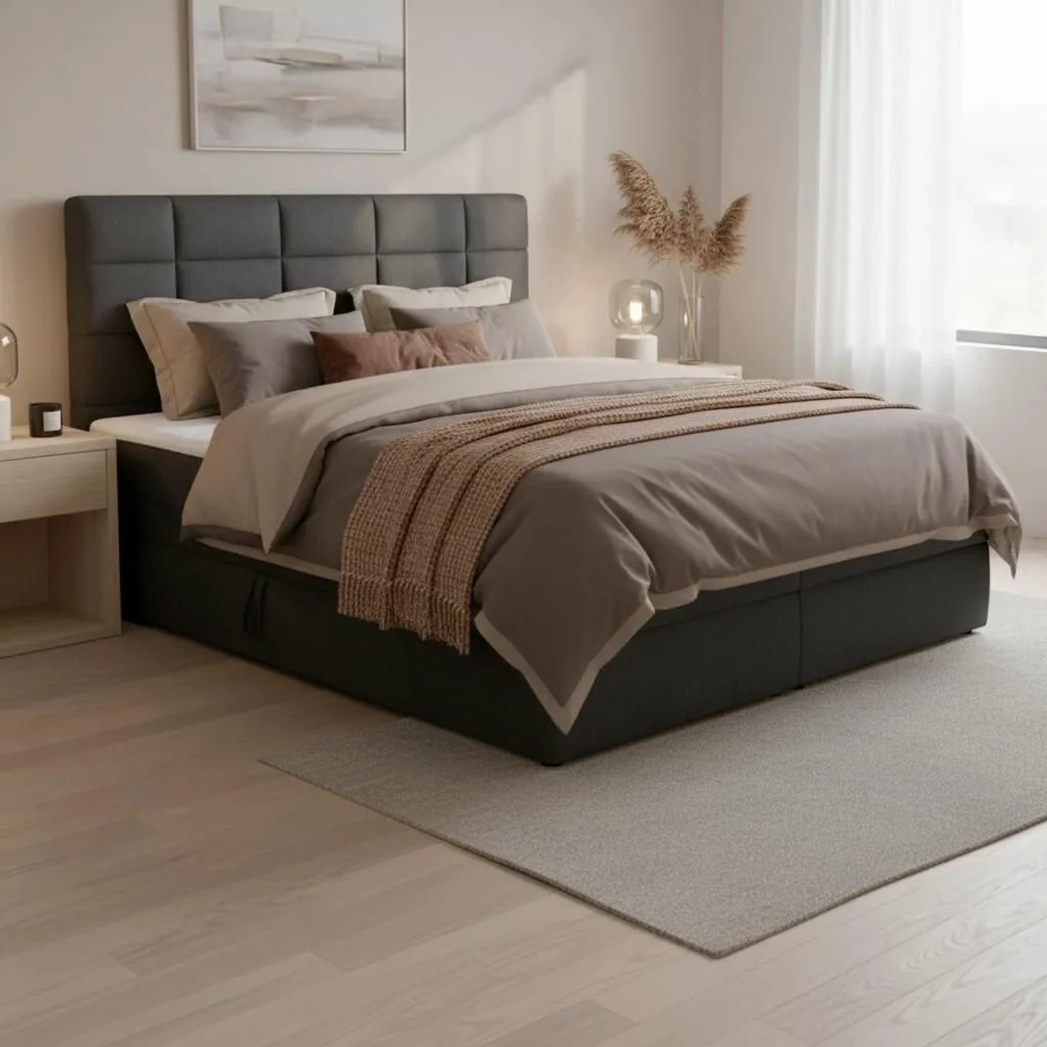 Bessagi Home Boxspringbett Aria Dunkelgrau ca. 180x200 cm mit Topper