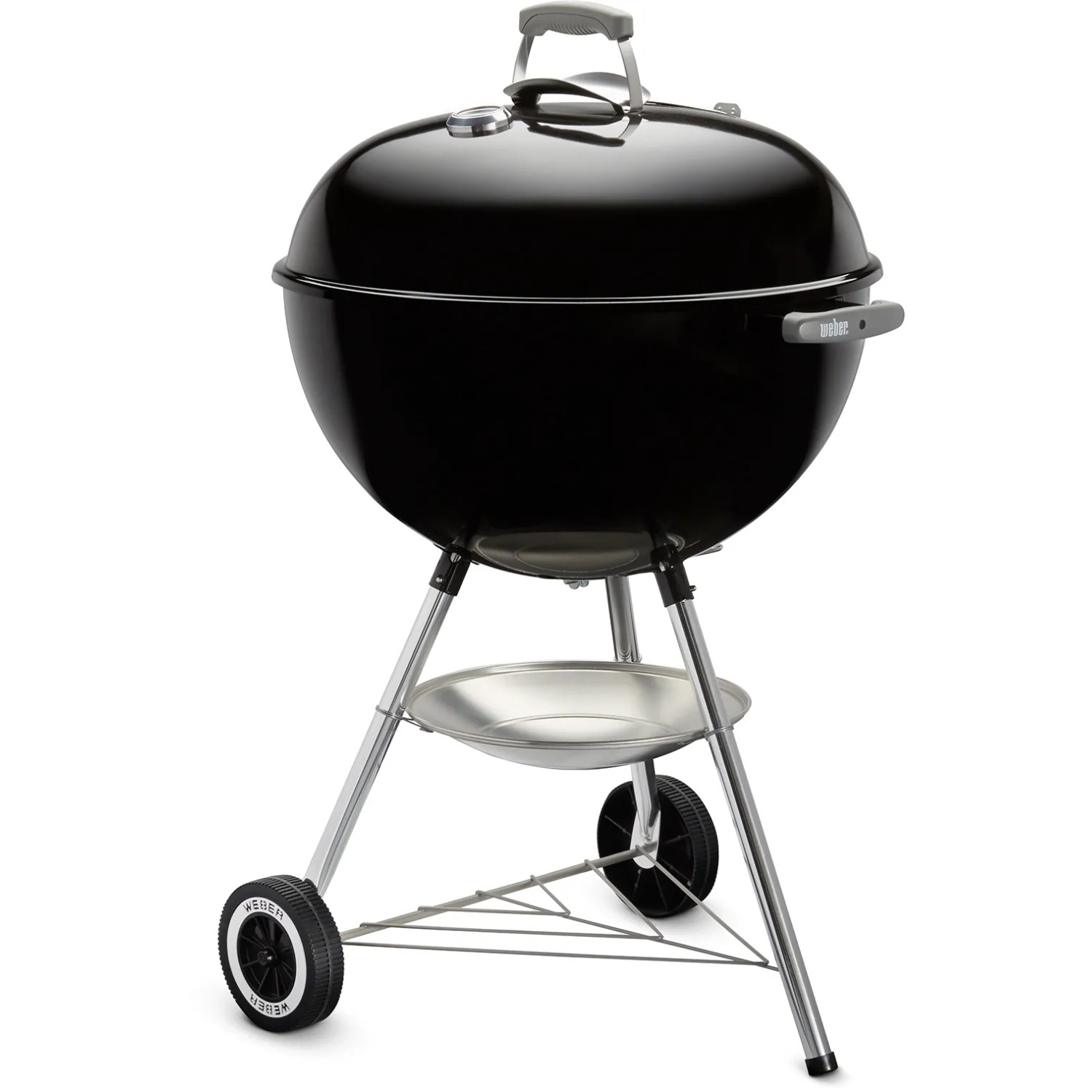 Schwarzer Weber Holzkohle-Kugelgrill Classic Kettle Ø 57 cm mit Deckel und Rädern.