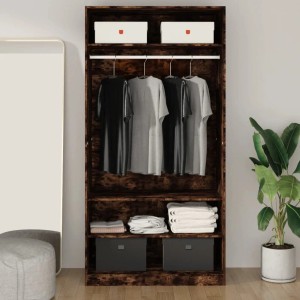 vidaXL Kleiderschrank Räuchereiche, 100x50x200 cm, mit Fächern und Kleiderstange.