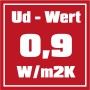 Ud-Wert 0,9 W/m²K für Stahl-Nebeneingangstür NS2, gute Wärmedämmung.