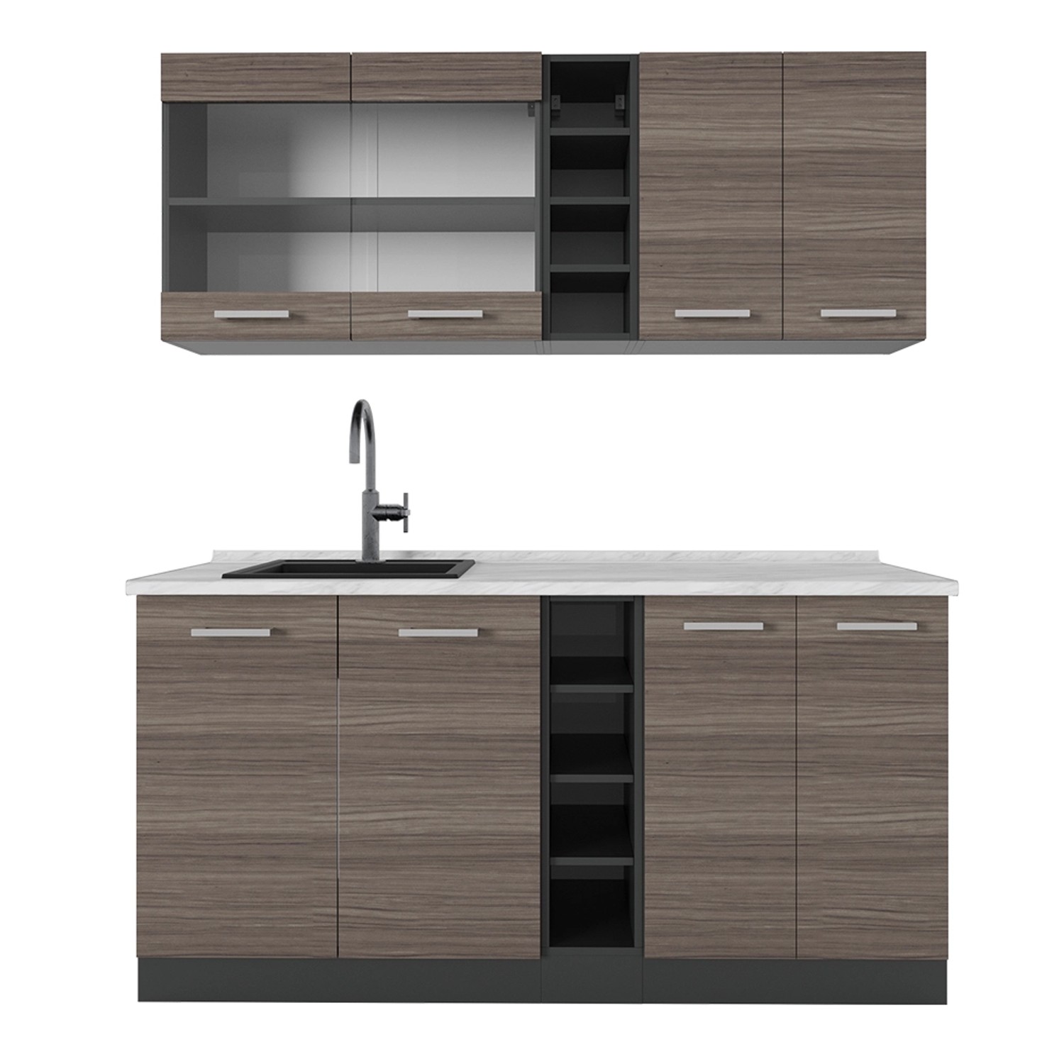 Vicco R-Line Singleküche Edelgrau/Anthrazit 160 cm AP Marmor günstig online kaufen