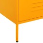 Detailansicht: Senfgelbe vidaXL Kommode aus Stahl mit Schubladen und Füßen.
