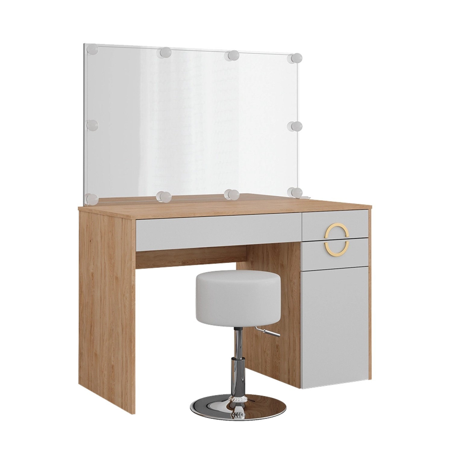 Vicco Schminktisch Adela Natural Rockford Hickory/Weiß 115 cm mit LED Beleu günstig online kaufen