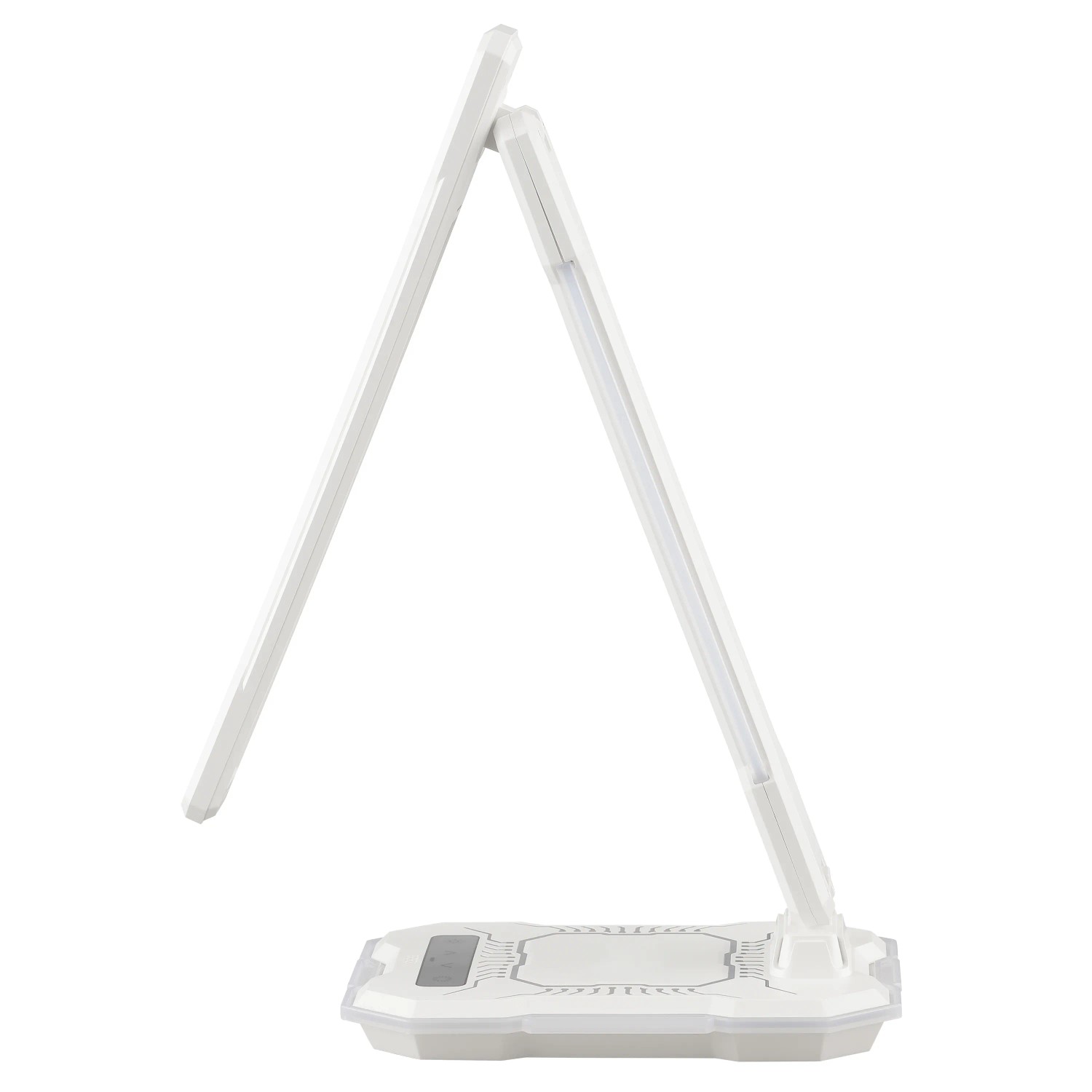 Weiße LED-Tischlampe Cyberglow, 31,6 cm hoch, mit schwenkbarem Kopf und Wireless Charging.