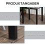Detailansicht Outsunny Gartentisch mit Aluminiumrahmen, Glasplatte und verstellbaren Füßen.