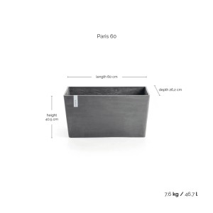 Grauer Ecopots Pflanztopf Paris 40x60x26 cm, ideal für Balkon und Terrasse.