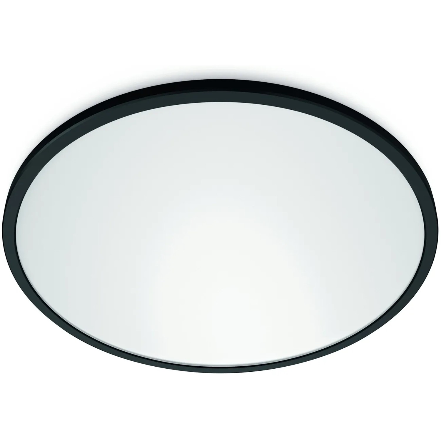 Schwarze, runde WiZ LED-Deckenleuchte SuperSlim, 55cm Durchmesser.