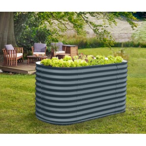 Vitavia Hochbeet Vita 858 Granit aus Metall, befüllt mit Salatpflanzen im Garten.