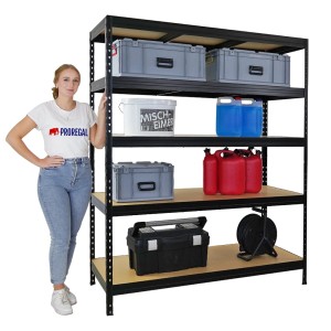 PROREGAL Schwerlastregal Rivet HxBxT 180x150x60 cm Fachlast 250kg Innovatives Stecksystem Schwarz