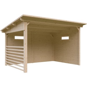 Skan Holz Unterstand Vimmerby, 370x250 cm, Natur, aus unbehandeltem Fichtenholz mit einfacher Bauweise.