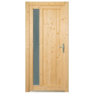 Unbehandelte Panto Holz-Nebeneingangstür NET 510 mit Lichtausschnitt und Ornamentglas.