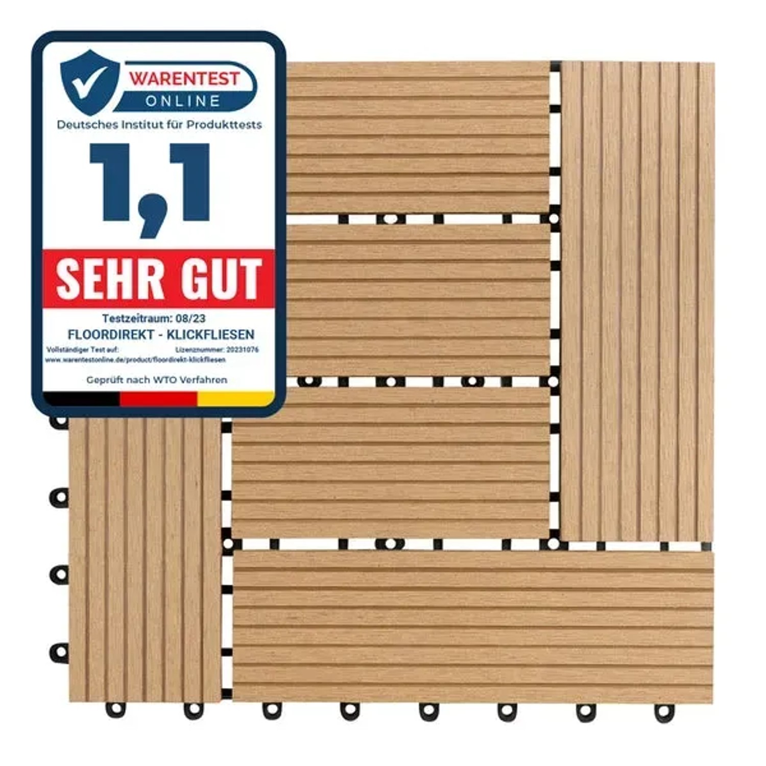 WPC Klickfliese Teak, wetterbeständig, 30x30 cm, für Terrasse & Balkon.