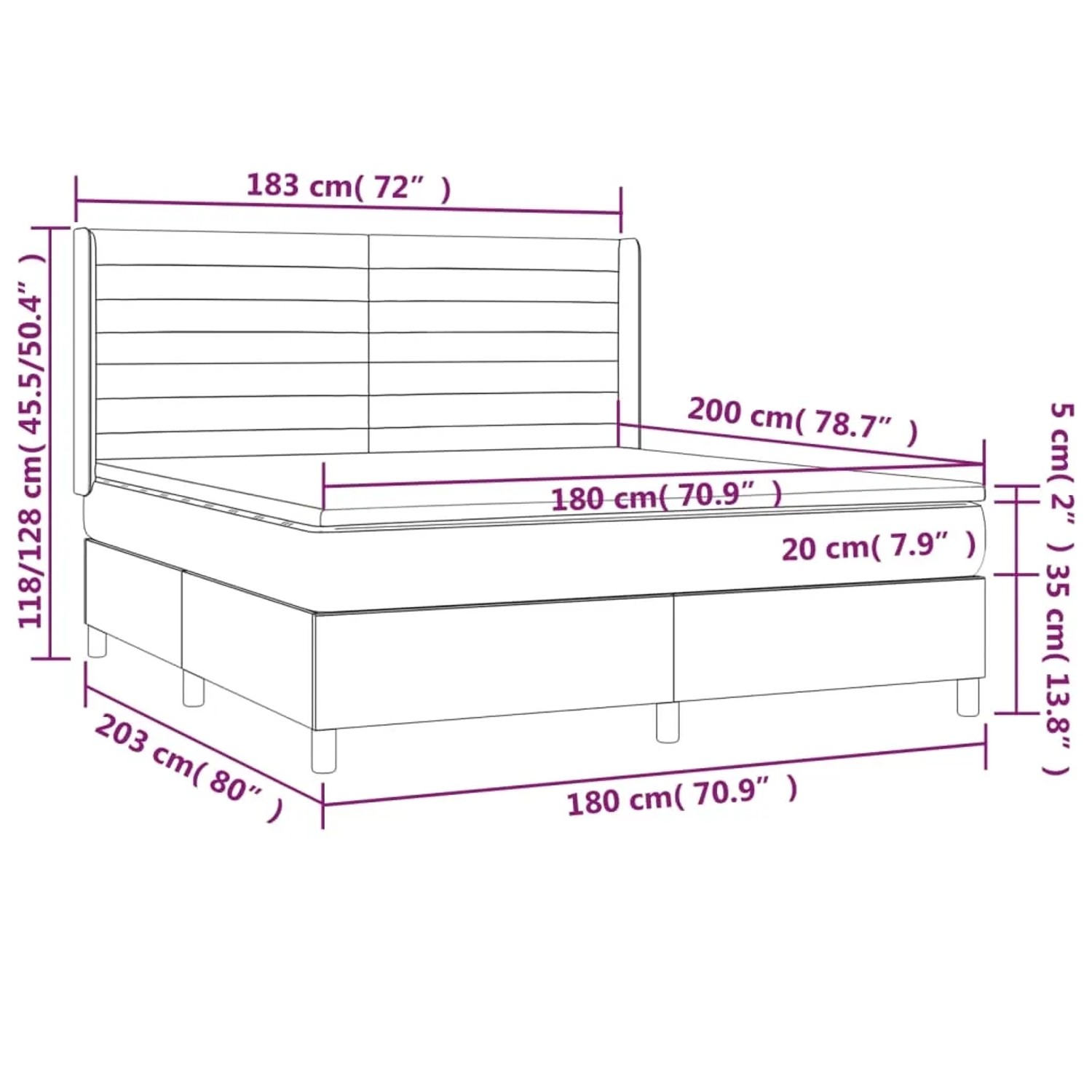 vidaXL Boxspringbett dunkelbraun (180x200 cm) mit Matratze und Kopfteil.