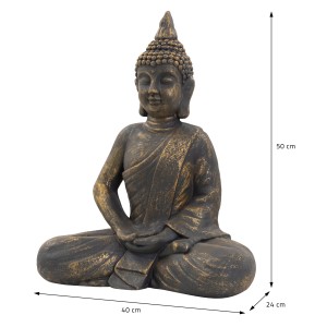 Sitzende Buddha Figur, 50 cm hoch, aus Polyresin in Bronzeoptik für Garten und Haus.