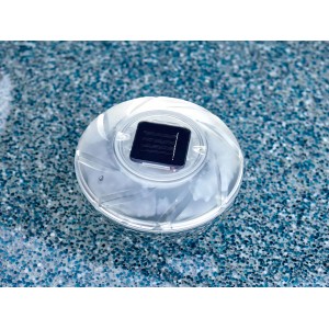 Bestway Flowclear Solarlampe, schwimmende Poolbeleuchtung mit Solarpanel im Wasser.