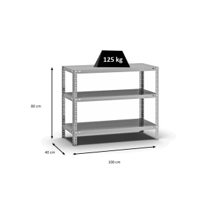 Verzinktes PROREGAL Fachbodenregal mit 3 Ebenen, 80x100x40 cm, beidseitig nutzbar, Fachlast 125 kg.