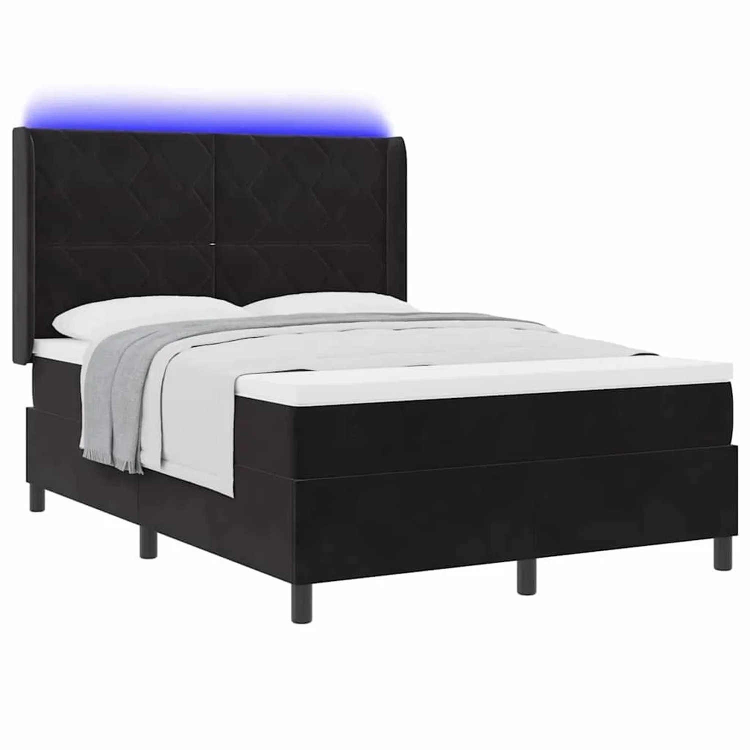 vidaXL Boxspringbett mit Matratze mit LED Schwarz 140 x 200 cm Samt 3343924
