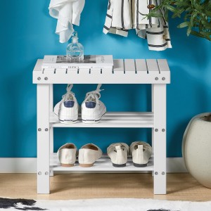 SoBuy Schuhregal Schuhbank Sitzbank Bambus Weiß 50cm FSR02-K-W