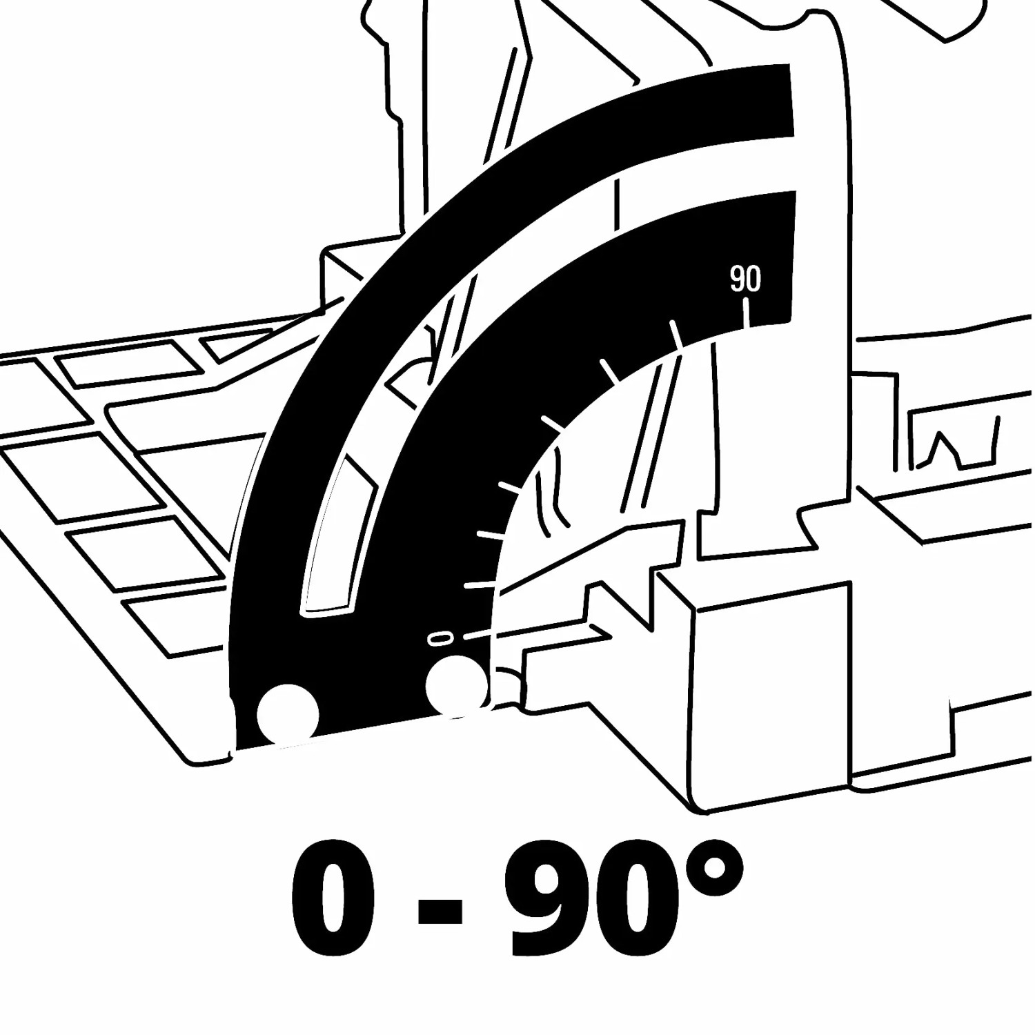 Einhell TC-BJ 900 Flachdübelfräse: Detailaufnahme der stufenlosen Winkeleinstellung von 0-90°.