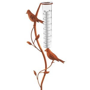 Kobolo Gartenstecker RUSTY BIRDS mit Regenmesser, Deko-Figur in Rostoptik für den Garten.