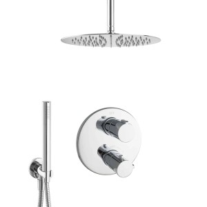 PaulGurkes Unterputz Duschset mit Thermostat, Armatur und Kopfbrause aus Edelstahl, verchromt.