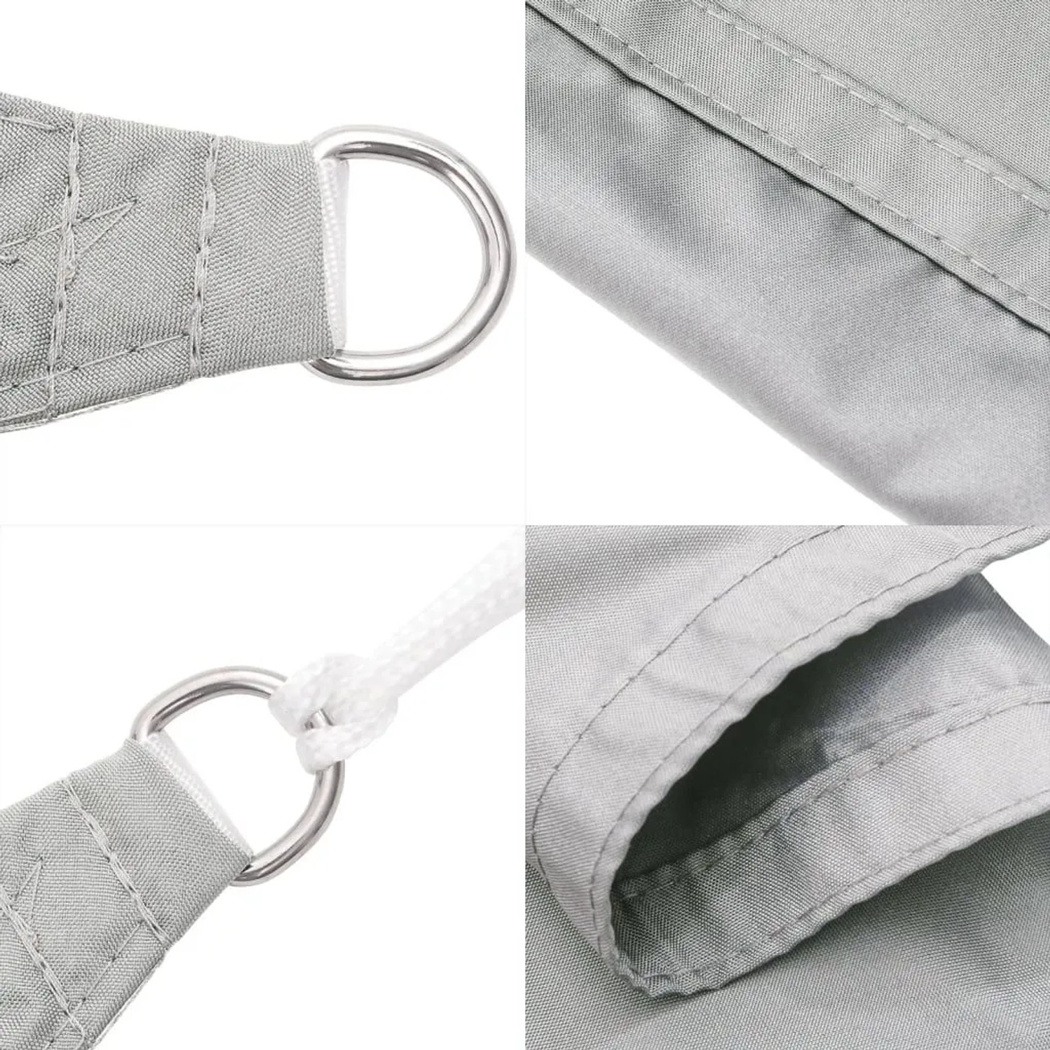 Hellgraues vidaXL Sonnensegel: Details von Polyester-Oxford-Gewebe, rostfreien D-Ringen und verstärkten Nähten.