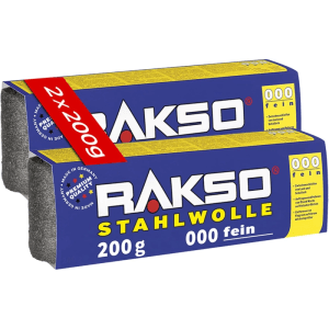 RAKSO Stahlwolle Banderole Sorte 000 Fein, 2x200g Packung. Schleifmittel für feine Polierarbeiten.