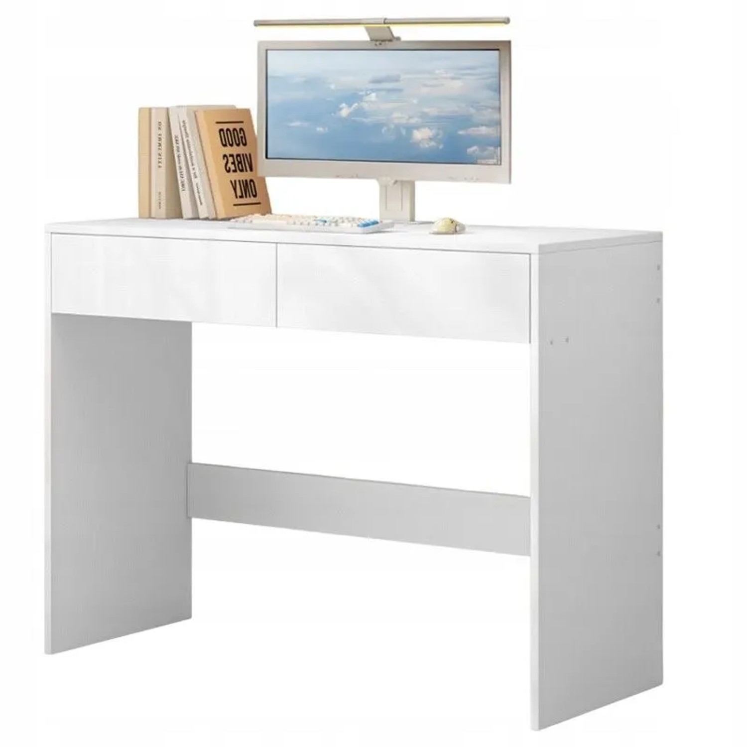 Rebiko Weißer Moderner Computertisch mit 2 Schubladen Loft-Tisch Schminktisch 100 cm_6