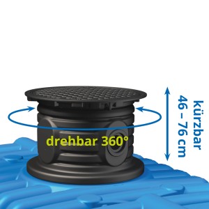 Detailaufnahme 4rain Flachtank Flat XL: Domschacht drehbar, Höhe 46-76 cm, für Erdtanks.