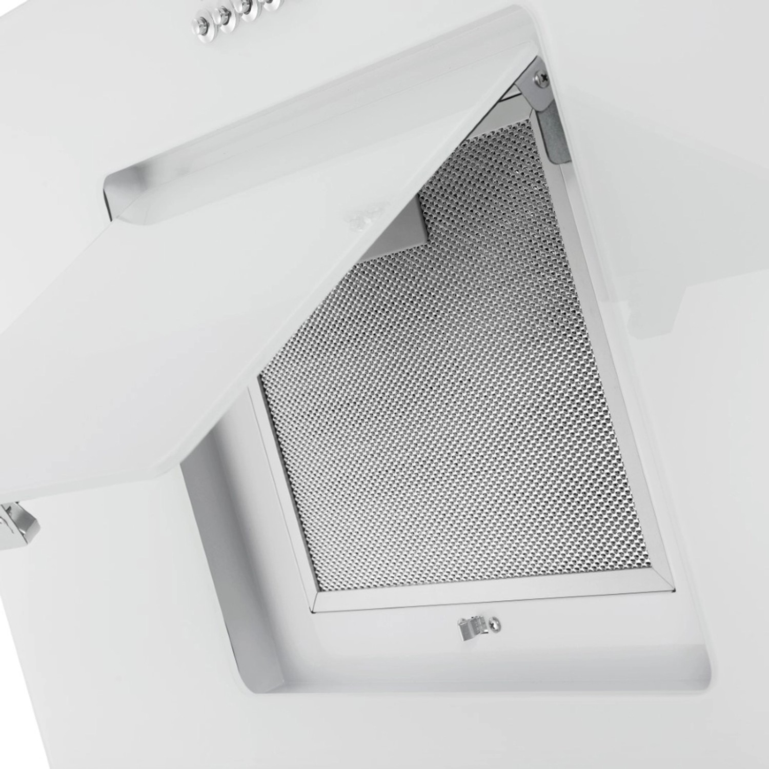 Respekta Dunstabzugshaube CH22010WBZ, 60 cm, weiß, mit offenem Metallfettfilter.