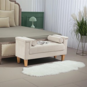 Beige HOMCOM Sitzbank / Polsterbank aus Polyester mit Rollen an den Armlehnen.