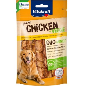Vitakraft Pure Veggie Karotten-Hühnchen-Sticks für Hunde, 80g Packung.